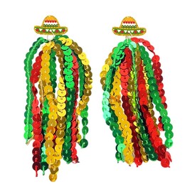 Cinco De Mayo Tassel Earrings Shiny Laser Sequin Earrings Mexican Fiesta Glitter Tassel Drop Dangle Earrings Mexican Holiday Jewelry Gifts