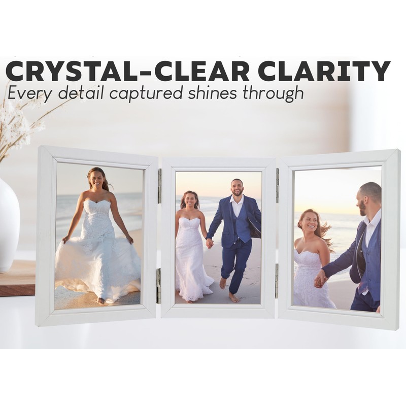 Triple Photo Picture Frame 6 x 4, White, Holds 3