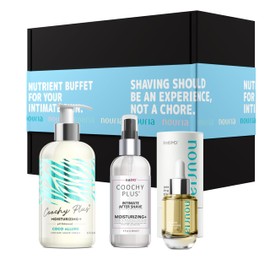 IntiMD Coochy Plus HydroLock Moisturizing + 3-Steps Kit Intimate Shave Gift Set: Nouria Pre-Shave Elixir Oil + Coochy Plus Shave Cream Coco Allure + Coochy Plus After Shave Protection Mist