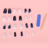24pcs Flower Press on Nails, with Embossed Floral & Blue