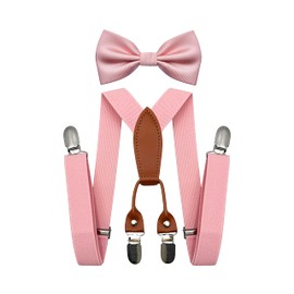 BEWDIO Pink Suspenders and Bow Tie Set for Baby Girl, Bowtie and Suspenders with 4 Strong Metal Clips (4-05-1)