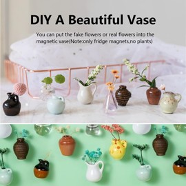 Mini Vase Magnets for Fridge, Tiny Ceramic Vase Magnets for Refrigerator 3D DIY Plant Vases for Flowers Home Funny Decoration