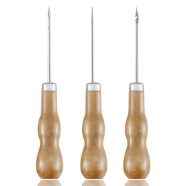 Awl with Wooden Handle, Pack of 3 Hole Punches, Punches with Wooden Handle, DIY Leather Craft, Sewing Awl Hole, Curved Awl Sewing Tool, Wooden Handle Hole Punch, Sewing Punch with Wooden Handle for