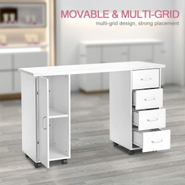 LongJiang Nail Table Nail Desk Station, Manicure Table Beauty Salon Equipment Computer Desk with Drawers White, 1 Count (Pack of 1)