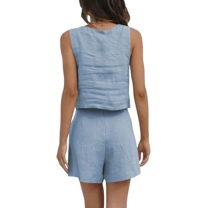 Conjunto de Chándal Casual de Lino de 2 Piezas para
