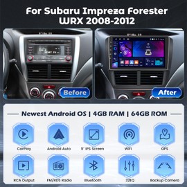 5G WiFi [4+64G] Hikity Android 15 Car Stereo for Subaru Forester 2008-2012 Wireless Carplay Android Auto, 9'' IPS Touch Screen Radio AI DSP/FM/RDS/32EQ Bluetooth Mirror Link GPS SWC Backup Cam+Mic