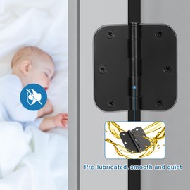 KNOBWELL 6 Pack 3.5inch Door Hinges Matte Black, No Squeak Front Hinge Heavy Duty 3.5" x3.5" Round 5/8 Radius Door Hinges