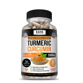 Kaya Naturals Turmeric Nature Made Bioperine, Joint Support with 95% Standardized Curcuminoids | Curcumin Nature Made - 1300mg Turmeric Capsules | Turmeric Curcumin - 30 Capsules