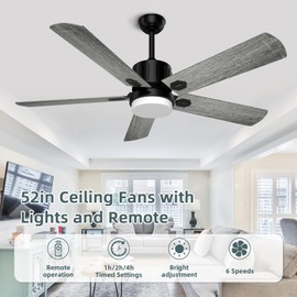 Jayjuly Ceiling Fans with Lights and Remote, 52 Inch Modern Outdoor Fan with Remote Control for Patio Bedroom Living Room, Grey