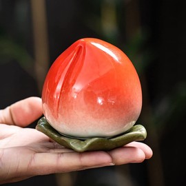 Liang baobao 2pcs Mini Tea Storage Containers Ceramic Longevity Peach Jar for Tea Coffee Food Herb Candy Chocolate Sugar Spices birthday Longevity good luck