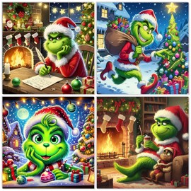 MBNTJHT 4 Pack Christmas Diamond Painting Kits for Adults,Winter Diamond Art Kits for Adults Beginner, DIY Full Round Drill Gem Crystal Art Craft for Home Wall Decor 14X14 Inch.