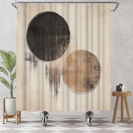 seteuret Black and Beige Boho Shower Curtain - Abstract Geometric Circle Waterproof Fabric Bathroom Curtain Home Decor, 72x72 Inch