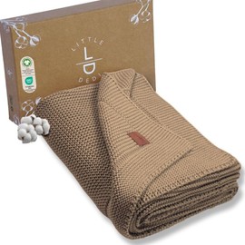 Little Dedi 100% Organic Cotton Baby Knitted Blanket with Gift Box - Soft Toddler, Crib, Stroller Blanket - Neutral Swaddle and Receiving Blanket for Newborns, 30"x40", Mocha Meringue