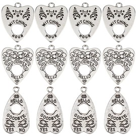 SUNNYCLUE 1 Box 30PCS Silver Tarot Charms Planchette Charms Bulk Metal Alloy Magic Gothic Ouijas Divination Board Teardrop Heart Charm for Jewelry Making Charms DIY Earrings Bracelet Necklace Craft