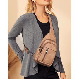 MASINTOR Sling Bag for Women - Crossbody Bags Fanny Pack with Vegan Leather - Adjustable Sling Backack for Travel Camel Brown