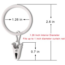 WeeksEight 100 Pack White Curtain Rings with Clips, Curtain Hooks Hangers Clip Rings for Hanging Drapes Bows Hat, Drapery Rings 1.26 in I D, Fits up to 1 in Diameter Curtain Rod.