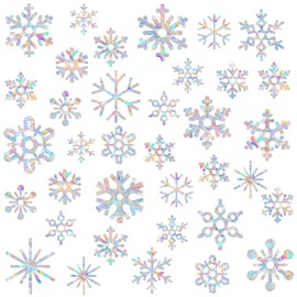 36 Pieces Snowflake Window Decals for Bird Strikes - Anti-Collision Window Decals to Save Birds from Window Collisions,Non Adhesive Reusable Vinyl Raiinbow Christmas Winter Window Stickers