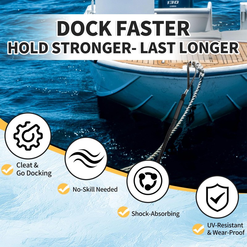 6FT Bungee Dock Line for Boats – Extra-Long Elastic Mooring