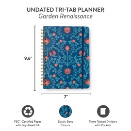 Orange Circle Studio Undated Tri-Tab Academic Planner 2026, Garden Renaissance, Daily Notebook Journal, Cute Weekly and Monthly Calendar with Pocket, Stickers, Lined Pages for To Do lists and Planning