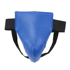 Groin Guard PU Leather Adjustable Elastic Band Boxing Groin Protector for Football Basketball Blue L 63-70.9in