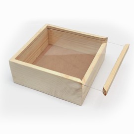 PAXI DAYA Fantasy Slider Box Collection Rectangle Acrylic Slider Lid Hamper Box PineWood Hamper Boxes Size LXBXH 7x7x3,Pack Of 1 Beige Medium