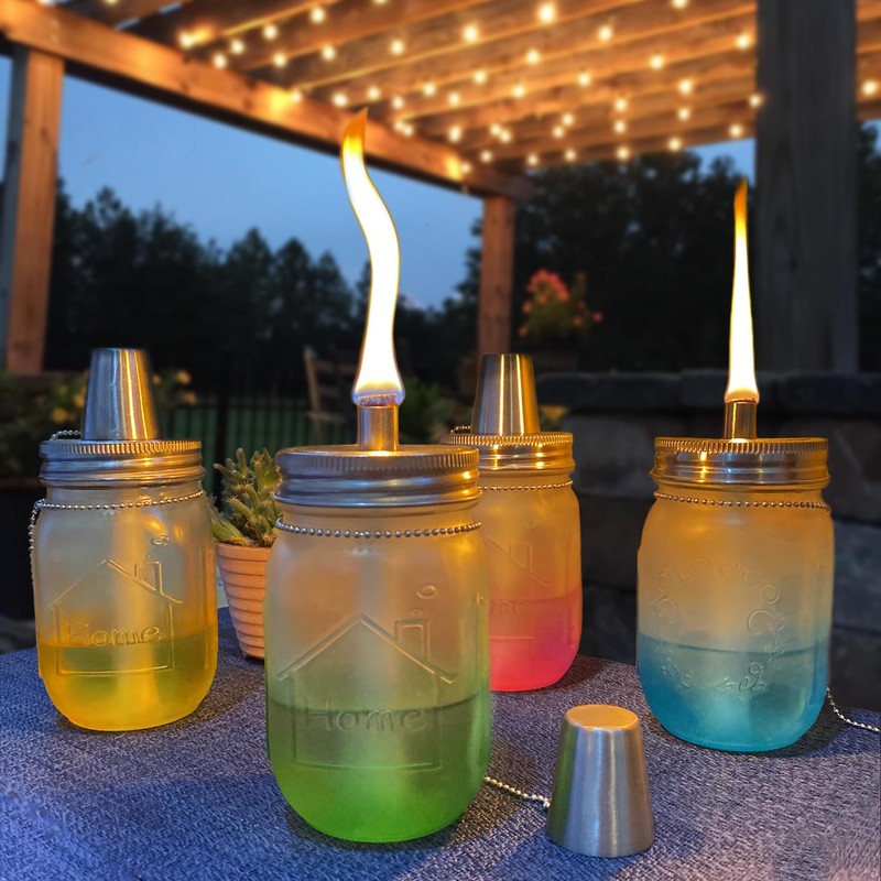 Mason Jar Tabletop Torch Kits,4 Pack Longlife Fiberglass Wicks,Stainless Steel