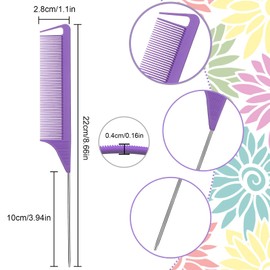 Patelai 12 Pcs Parting Comb for Braids, Purple Stainless Steel Rat Tail Comb for Hair Styling, Hairdressing, Teasing, Pressing, Braiding, Suitable for Salon, Barber and Cosmetic Supply Kits