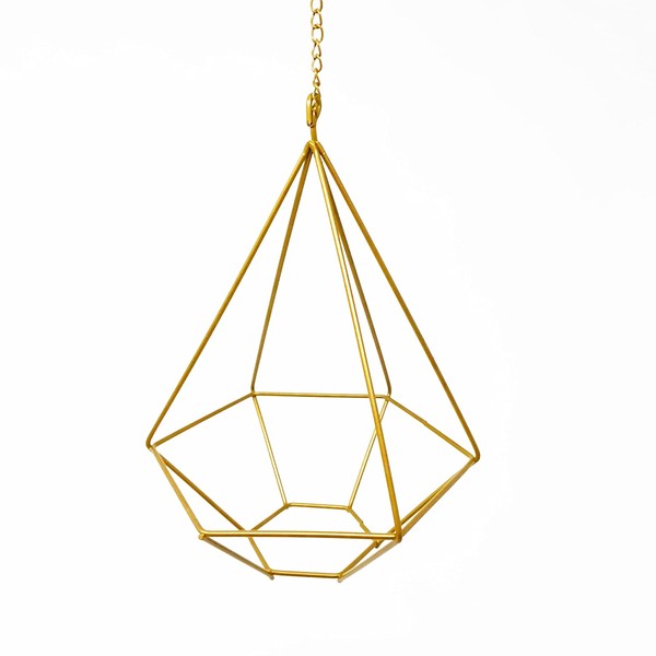 dodtazz Iron Plant Hanger, Air Plants, Plant Pot, Hanging Plant Holder (Diamond Shape (Hexagon)/Matte Gold/Width 5.7 x Height 7.9 inches (14.5 cm) x Height 7.9 inches (20 cm)