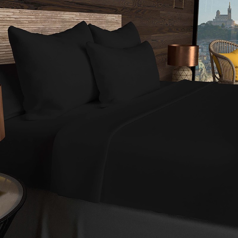 Soleil d'ocre, Flat Sheet, Cotton, 57 Threads, Black, 180 x