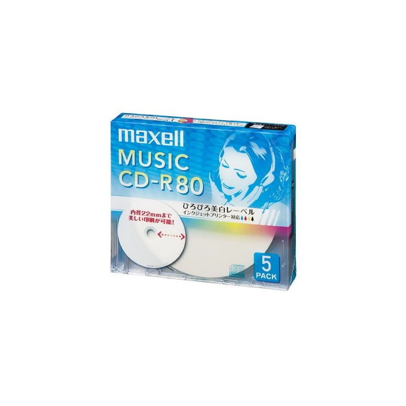 maxell CDRA80WP.5S CD-R for Music, 80 Minutes, White (Wide Printing)