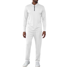 Uni Clau Men's Tracksuit 2 Pieces Sets Quarter Zip Polo Sweatsuit Casual Track Running Jogging Athletic Suit Sets WHITE L