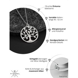 Viasoul® Necklace for Women I Tree of Life 925 Silver Plated with 585 Gold I The Original Tree of Life, Gold-Plated Silver