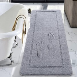 LOCHAS Luminous Non Slip Bathroom Rugs Runner 24 x 48 Inch, Extra Soft and Comfy Bath Mats Rug, Absorbent Thick Microfiber Mat Carpets for Shower, Light Gray