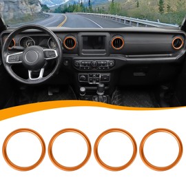 Hoolcar Dashboard Air Conditioner Vent Ring Trim Cover Aluminum Alloy Interior Accessories Compatible with 2018-2022 Jeep Wrangler JL JLU & Gladiator JT, Orange, 4PCs