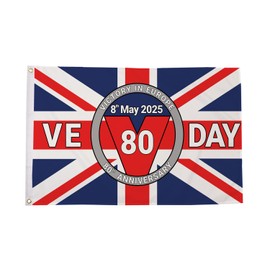 Flagtex VE Day Flag 2025 (B) Commemorative Flag, VE Day Flag, Memorial Flag, Vintage Flag, VE Day Decorations, British Flag, Historical Flag (5ft x 3ft (150cm x 90cm))