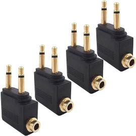 Mizi (4 Pack Airplane Headphone Adapter, Gold Plated Dual 3.5mm Male to 3.5mm Female Airplane Headphone Adapter for Audio Jack to Plug Air Plane Flight Connector Dual Socket Earphone - Black