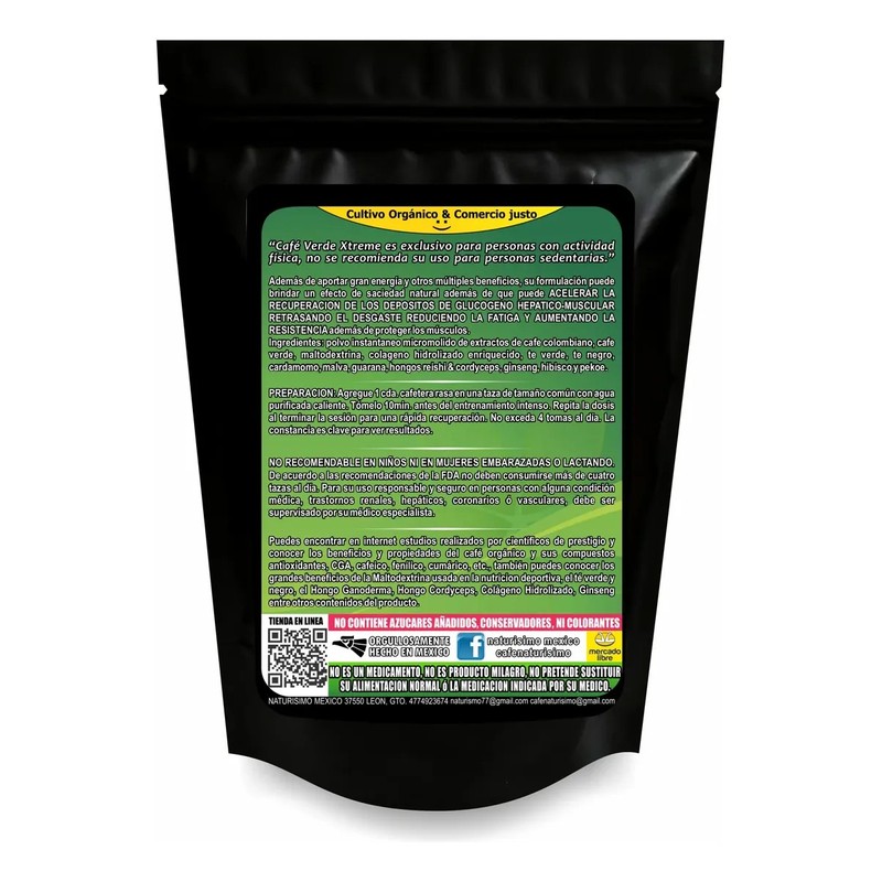 Cafe Verde Soluble Rico Pre-entrenador Recuperador Maltodext
