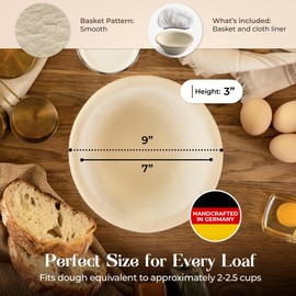 9" Round Wood Pulp Banneton Bread Proofing Basket – 1.1LB Brotform with Smooth Surface – Non-Stick Natural Wood Pulp Pressed for Durability– Made in Germany Proofing Baskets for Sourdough Bread Baking