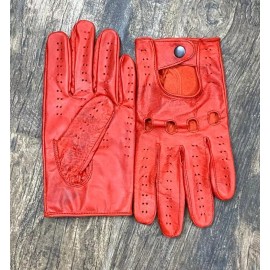 AK MANI USA Driving Gloves Car Motorcycle Biker Genuine Leather Police Driver Glove Red2Tone - XL