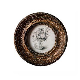 SIKOO Small Vintage 3×3 Round Picture Frame Antique Ornate Mini Photo Frame Table Top Display and Wall Hanging with High Definition Glass Front for Home Decor, Old-Fahioned Photo Gallery, Retro Art, Bronze Gold
