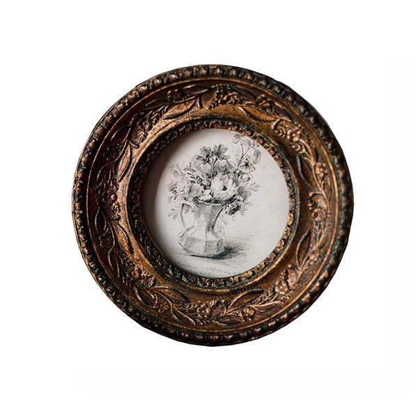 SIKOO Small Vintage 3×3 Round Picture Frame Antique Ornate Mini
