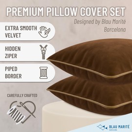 Blau Marité Decorative Velvet Throw Pillow Covers with Trim. Soft Velvet Decorative Pillow Cases. Velvet Cushion Covers. Contrast Pipping.(Brown and Camel, 20"x20")