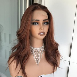 AISOM Molly Copper Blend Soft Wave 13x4 Free Part Synthetic Lace Front Wig with Scandinavian Hairline Heat Friendly Low Density 17 Inches