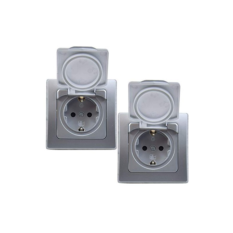 DELPHI Socket IP44 with Protection Lid Flush-Mounted Wet Room Rubber