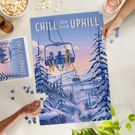 Lantern Press Chill on The Uphill, Ski Lift, 1000 Piece Jigsaw Puzzle for Adults, Made in USA with Reference Poster