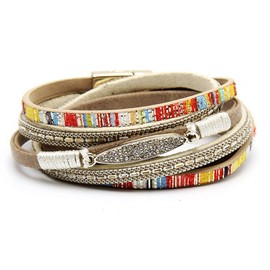 LSxAB Yellow Multilayer Leather Wrap Bracelet Handmade Wristbands Braided Boho Cuff Bracelet for Women