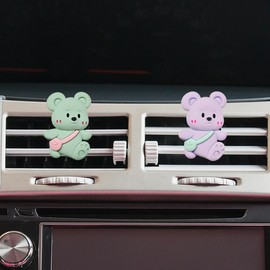 2PCS Cute Bear Car Air Vent Clips - Adorable Cartoon Animal Air Fresheners Decoration Clip for Cars Interior, Car Aroma Diffuser Vent Charms Auto Interior Accessories for Women and Men (Green/Purple)