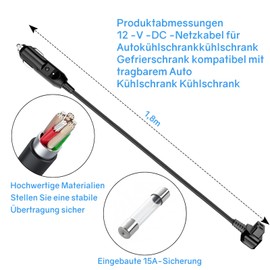 12V-24V Car Cool Box Replacement Cable, 12V 10A Plug Cool Box for Mobicool, Alpicool ARB Waeco CF Car Fridge Cable, 1.8 m Plug Car Fridge Cable