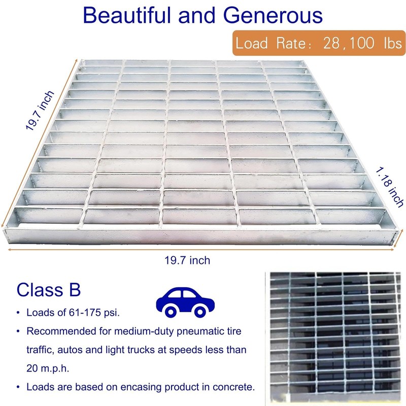 DuuMuut Galvanized Steel Drain Grate 20x20 in, B-Class 28100 lbs