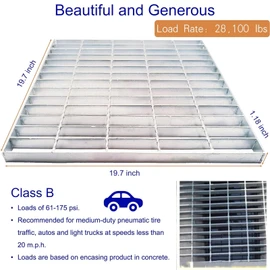 DuuMuut Galvanized Steel Drain Grate 20x20 in, B-Class 28100 lbs Heavy-Duty Driveway Channel Cover, Outdoor Trench Drainage Grate, Silver Square Metal Sewer Cover for Garage (True 19.7x19.7)